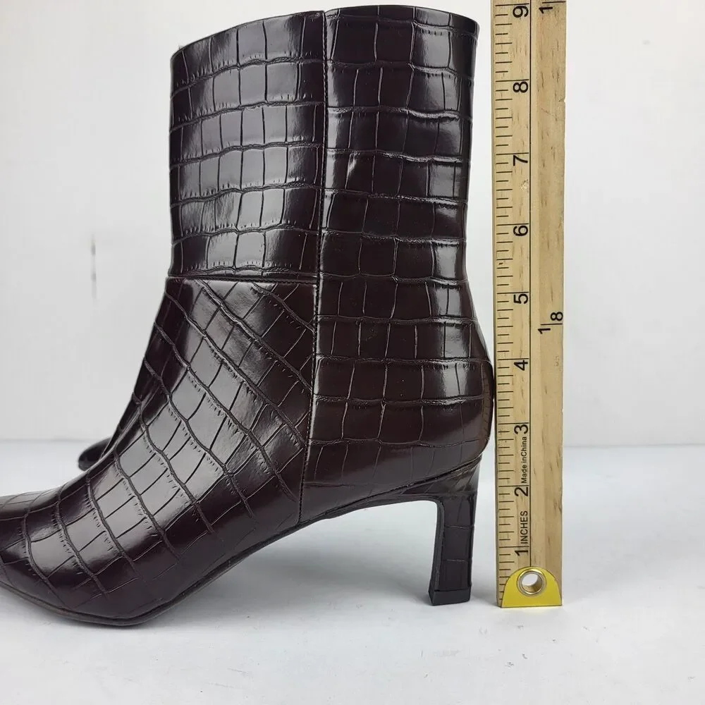 Dolce Vita DV Womens Chocolate Croc-Embossed Gradie Kitten Heel Boot Size 5M